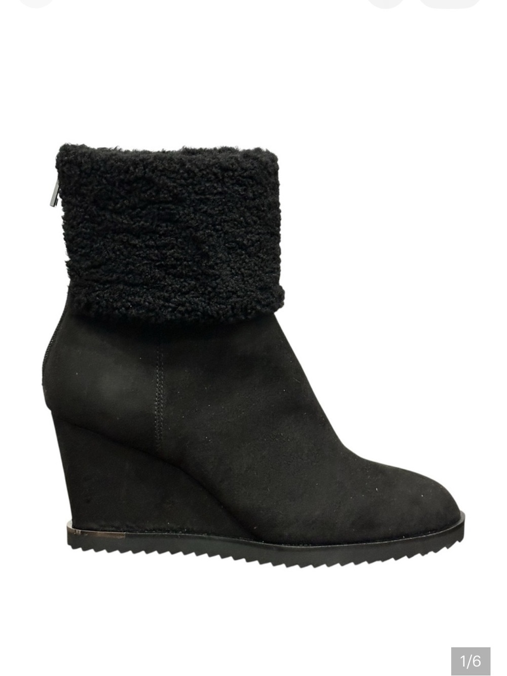 NEW DKNY Women's Nadra Black Wedge Booties in Faux Suede & Sherpa‎ Size 8